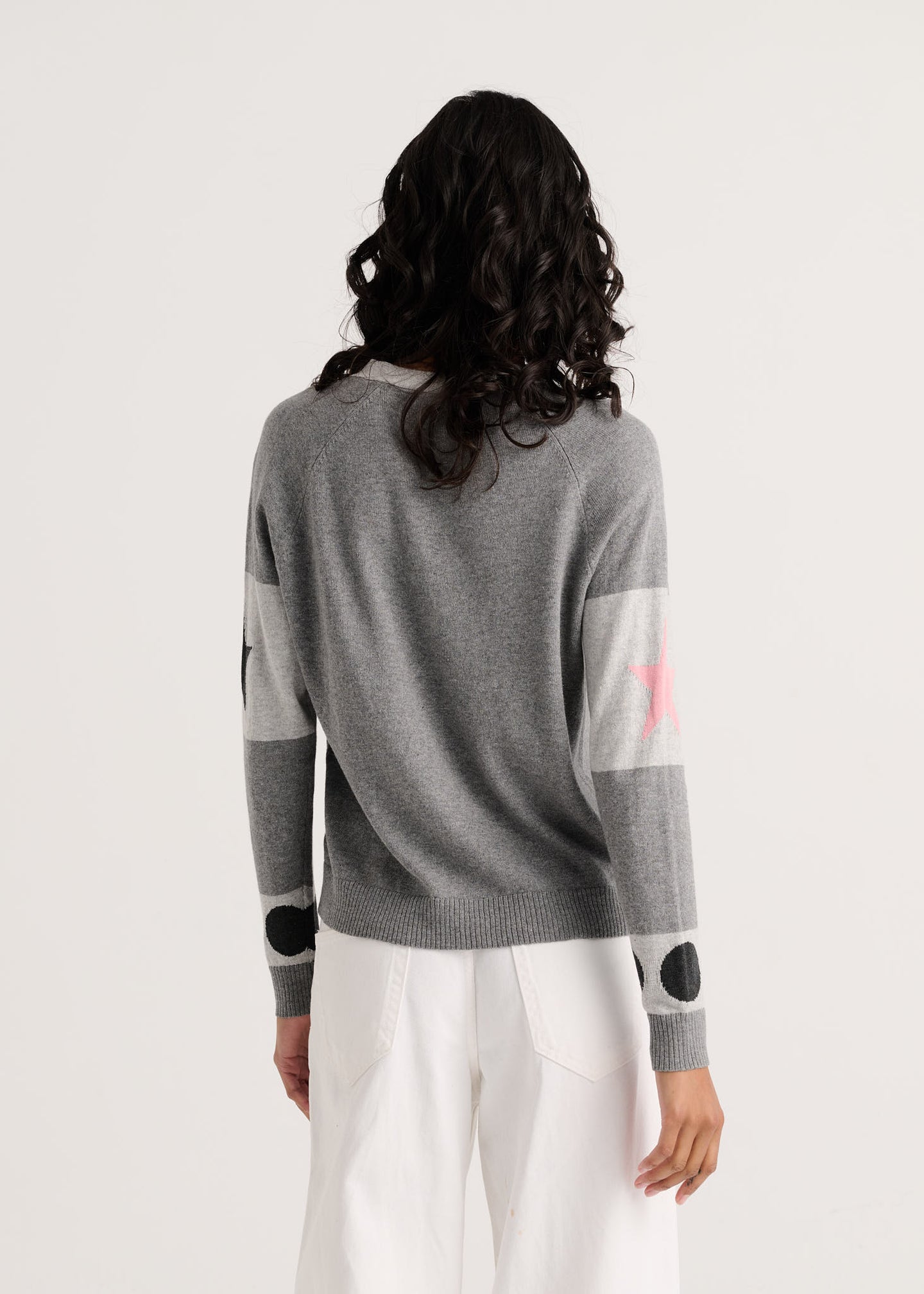 Marl Stripe Cardigan by zaket & plover shown from the back on a model