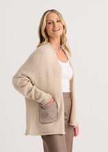 Taupe Good Energy Cardigan by zaket & plover modeled on a woman with front pockets and open front