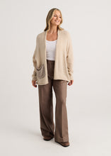 Taupe Good Energy Cardigan by zaket & plover worn with a white top and brown wide leg pants