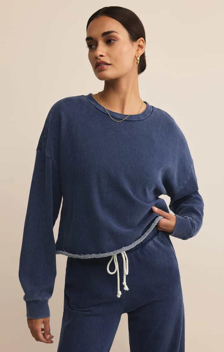 Z Supply Indigo Circuit Knit Denim Sweatshirt