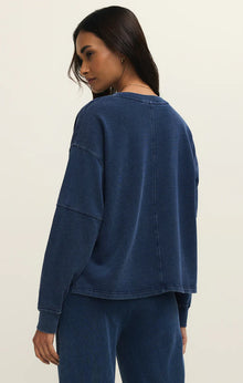 Z Supply Indigo Delphine Knit Denim Sweatshirt
