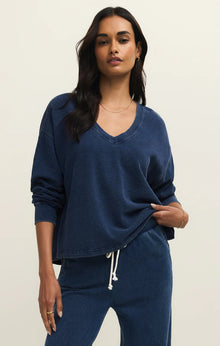 Z Supply Indigo Delphine Knit Denim Sweatshirt