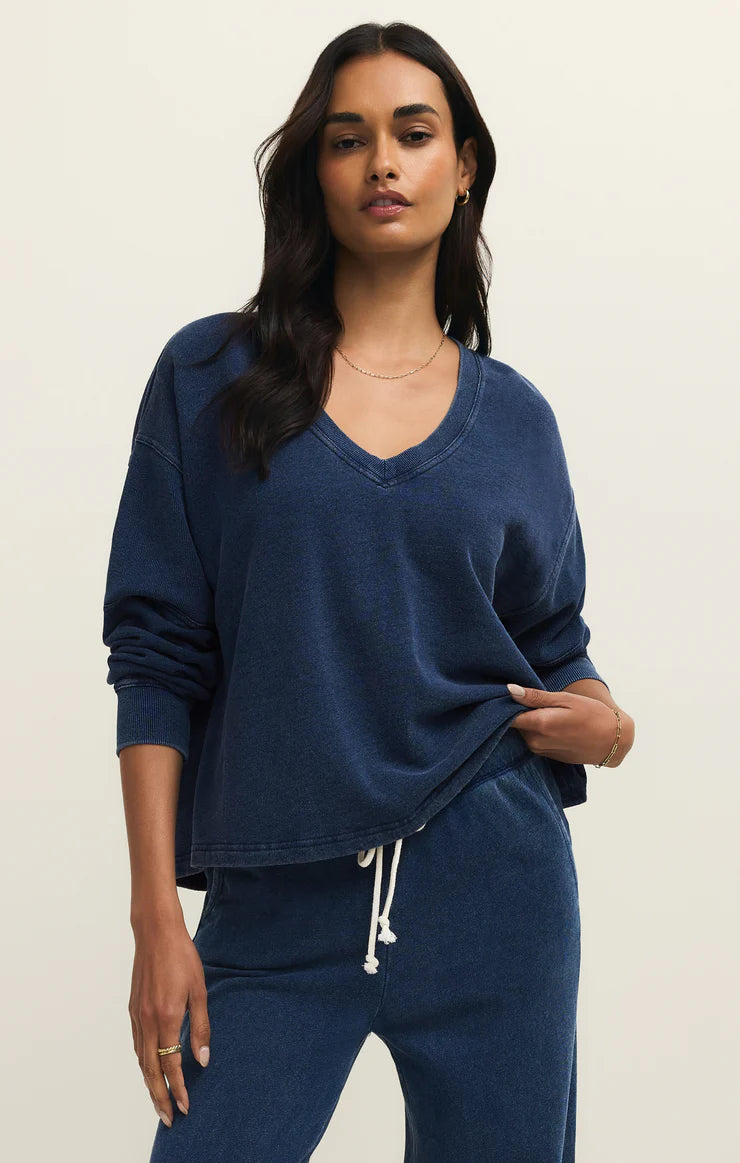 Z Supply Indigo Delphine Knit Denim Sweatshirt