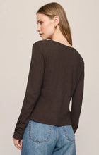 Z Supply Junie Long Sleeve Tee in dark brown shown from the back