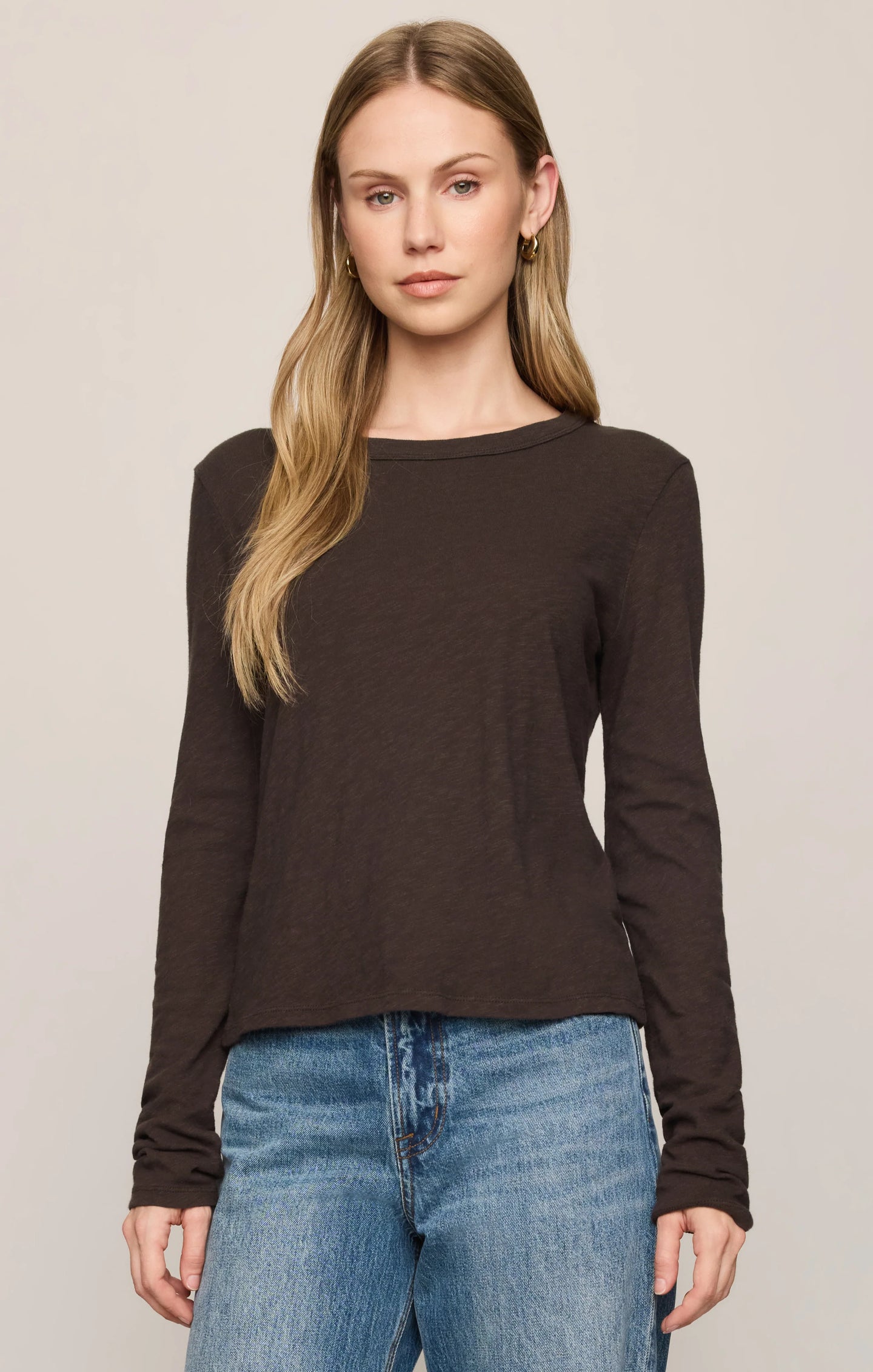 Z Supply Junie Long Sleeve Tee by Z Supply in dark brown with a crew neckline and long sleeves