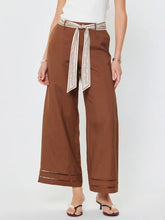 Linen Blend Cropped Wide Pants w/ Scarf Belt