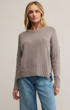 Women’s midweight cotton sweater with drop shoulder and side slits in color light  tavern
