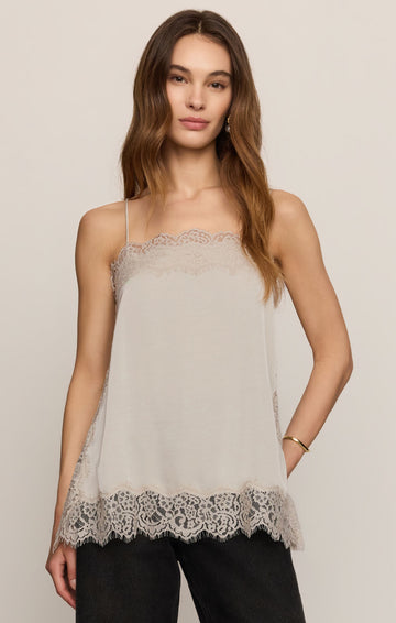 Z Supply Roselle Lace Trim Satin Cami in Frosted Pearl