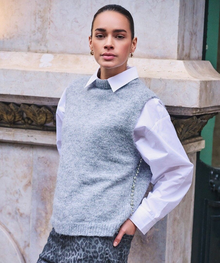 Esqualo Light Grey Rhinestone Detail Knit Vest