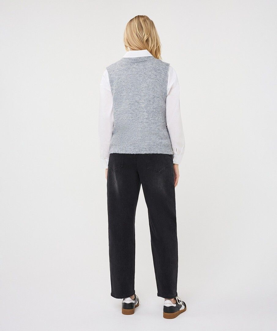Light Grey Diamond Detail Vest by esqualo shown from the back over a white shirt with black trousers