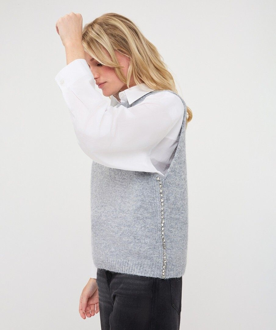 Light Grey Diamond Detail Vest by esqualo worn over a white blouse