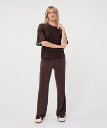 Esqualo Cacao Lace Front Butterfly Sleeve Top