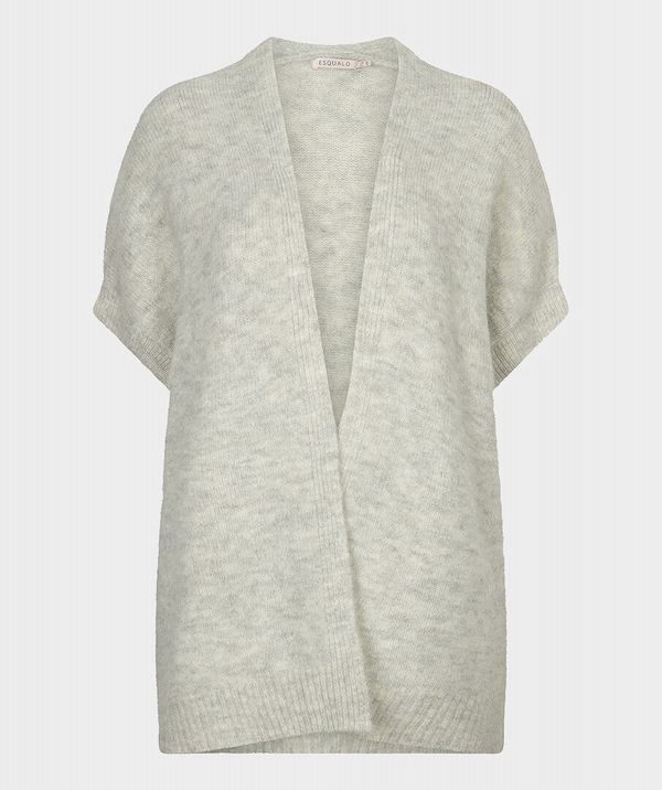 esqualo Light Grey Long Knit Vest with open front and short sleeves