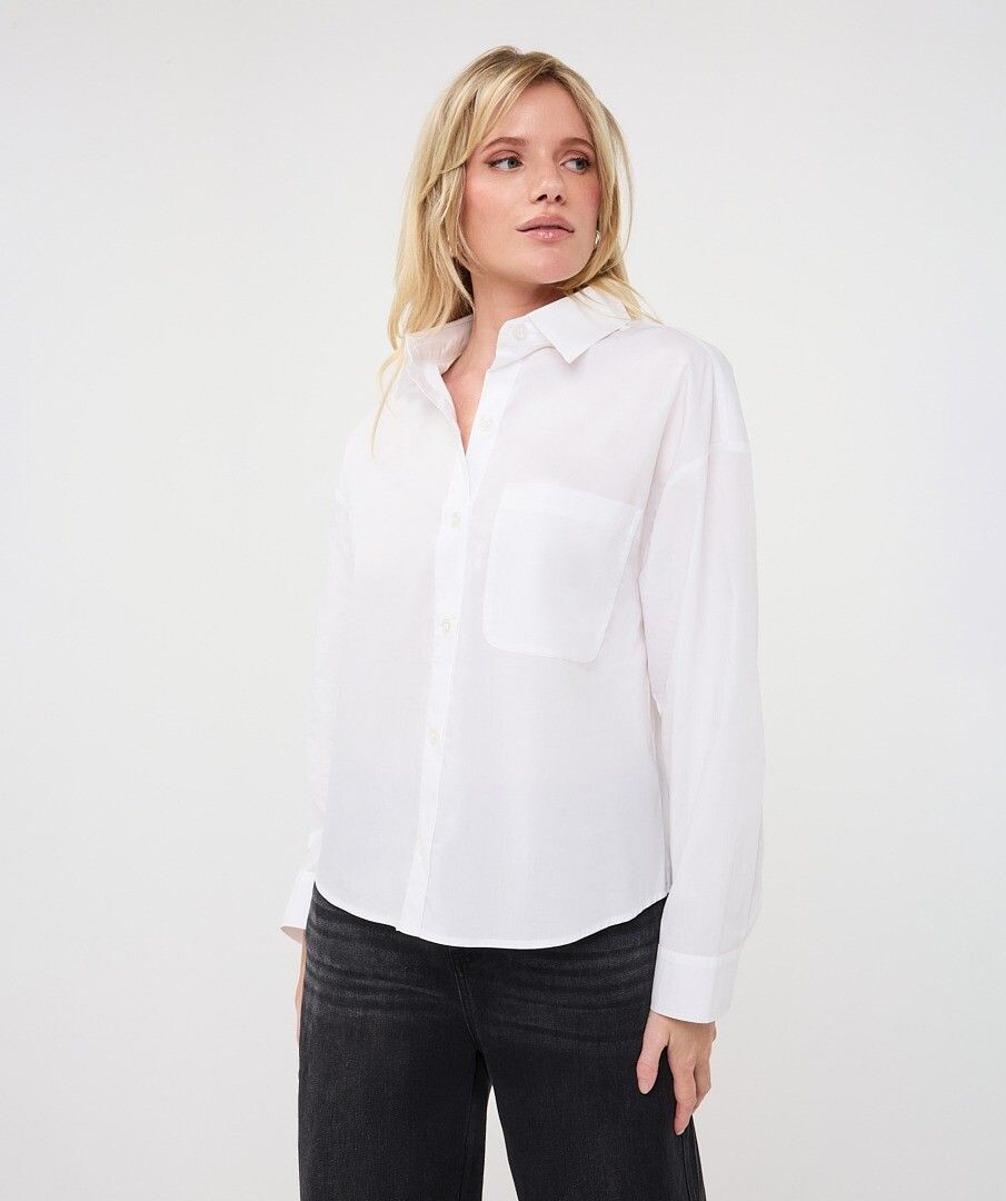 Off White Oversized Pocket Poplin Blouse by esqualo
