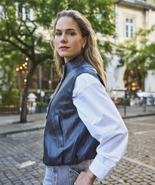 Esqualo Dark Grey Double-Breasted Faux Leather Vest
