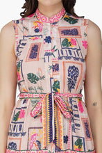 Print Mix Match Dress by America & Beyond featuring colorful tropical patterns, sleeveless design, and a patterned waist tie belt.