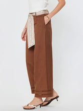 Linen Blend Cropped Wide Pants w/ Scarf Belt
