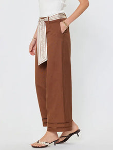 Linen Blend Cropped Wide Pants w/ Scarf Belt