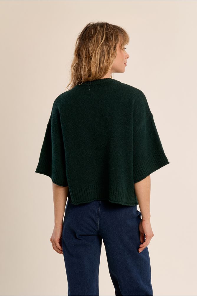 Molly Bracken Forest Knit Top in dark green viewed from the back