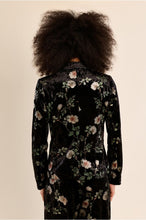 Black Floral Blazer by Molly Bracken viewed from the back with a colorful floral pattern