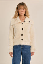 Molly Bracken Cream Fluffy Knit High Neck Cardigan