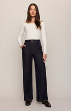 z supply Midnight Air The Atelier Denim Trouser modeled in dark wash wide leg denim with a high waist