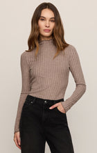 z supply Heather Ash Hattie L/S Top in taupe ribbed knit with high neck and long sleeves