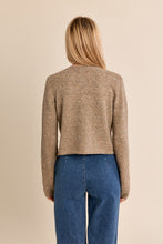 Molly Bracken Camel Knit Cardigan shown from the back with blue jeans