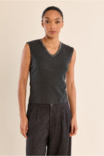 Molly Bracken Dark Grey Shimmer Trim V-Neck Tank