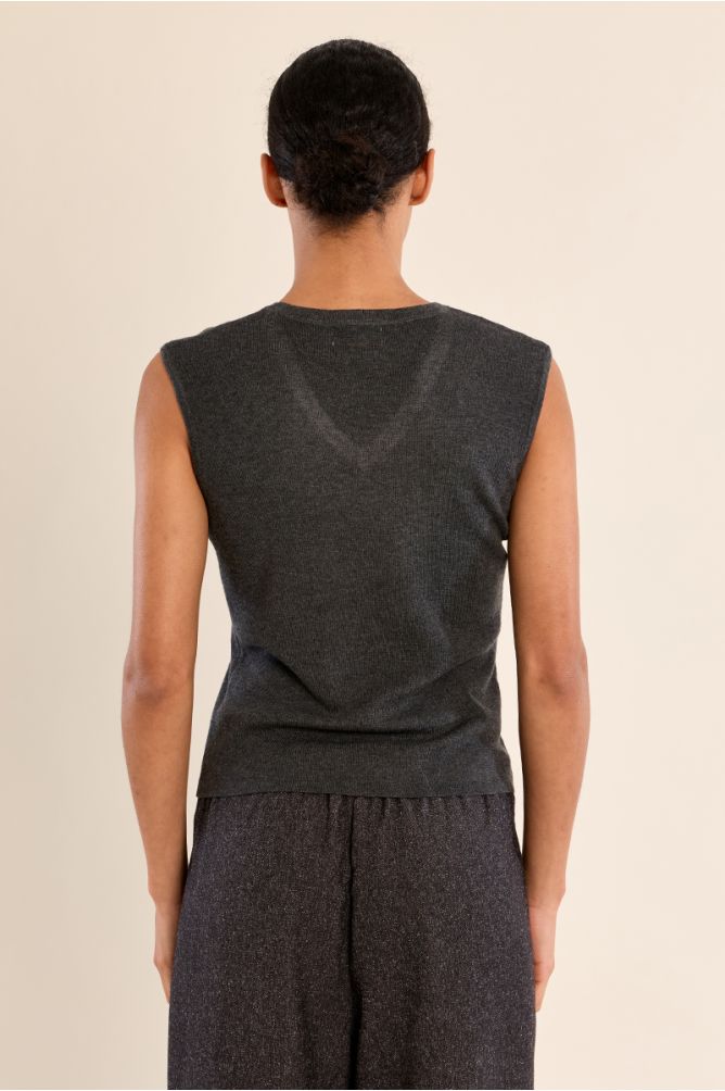 Back view of Molly Bracken Dark Grey Tank Top on model