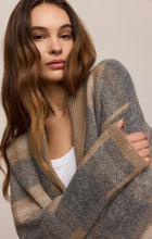 Model wearing the Classic Heather Grey Ludlow Cardigan by z supply in a soft plaid knit