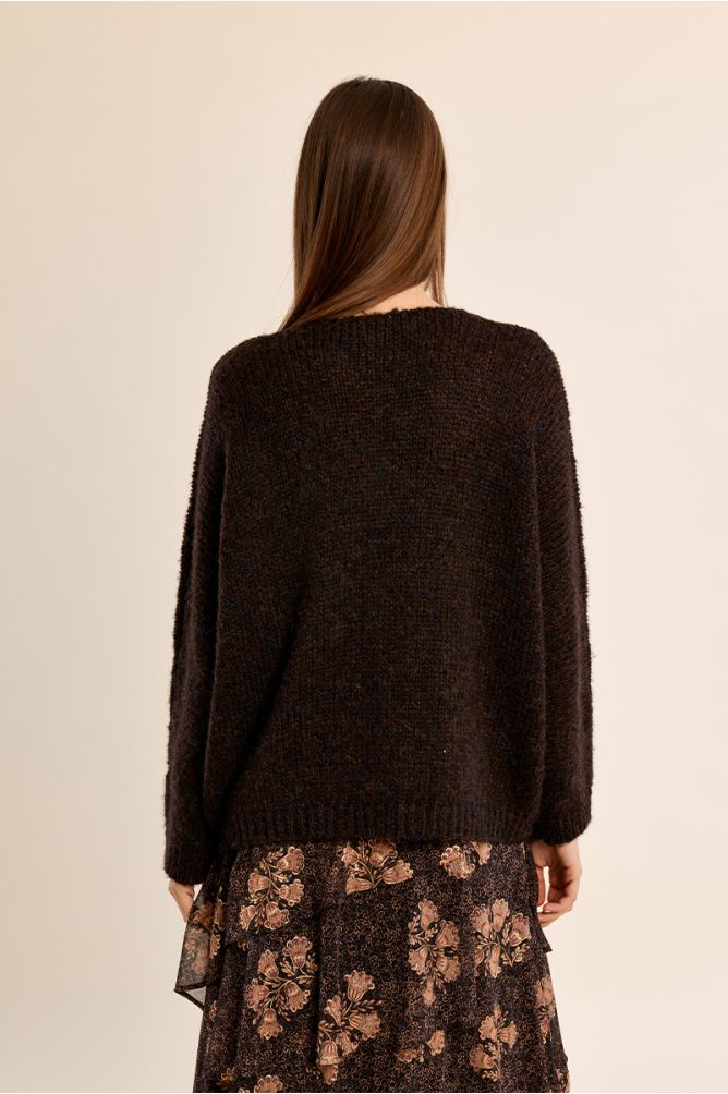 Molly Bracken Chocolate Sweater shown from the back with long sleeves and a relaxed fit
