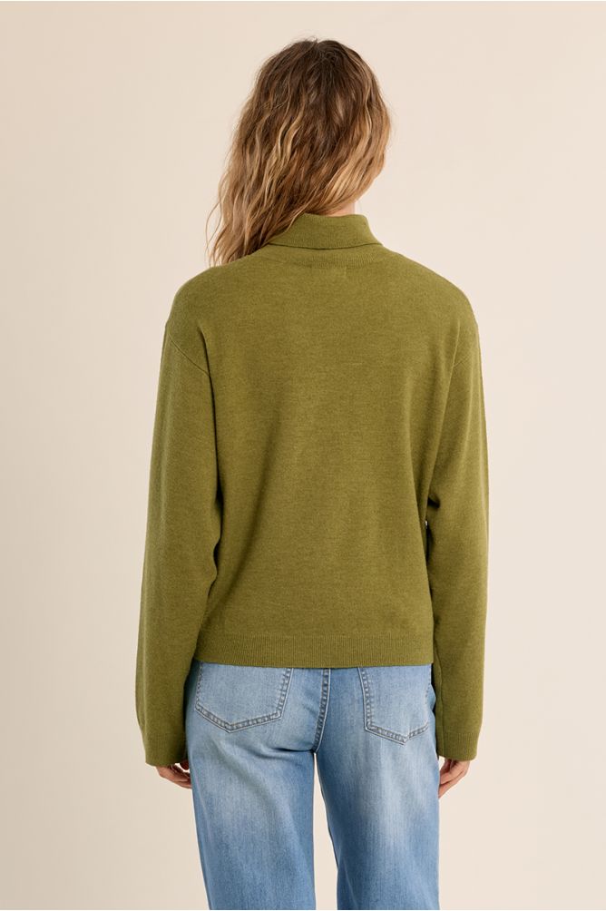 Molly Bracken Lime Green Sweater shown from the back on a model