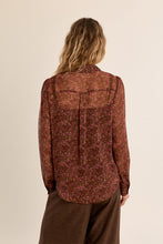Khaki Olga Shirt by Molly Bracken shown from the back with a floral print and long sleeves