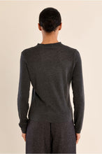 Molly Bracken Dark Grey Knit Top shown from the back on a model