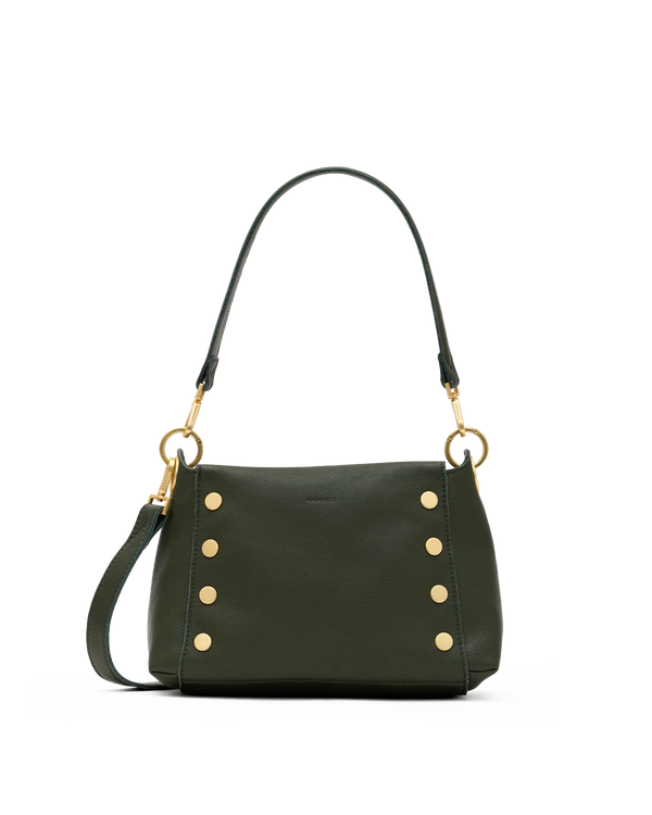 Hammitt Bryant Medium forest green leather bag with gold hardware, front view