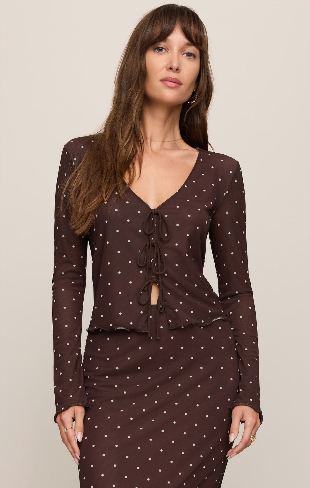 Z Supply Dark Chocolate Amara Polka Dot Mesh Top