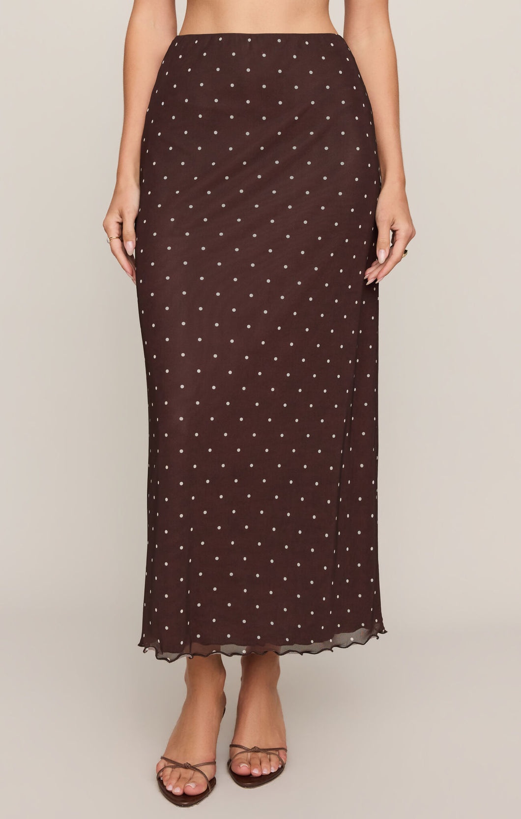 Z Supply Dark Chocolate Eda Polka Dot Mesh Midi Skirt