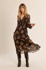 Molly Bracken Chocolate Print Long Sleeve V-Neck Dress