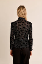 Molly Bracken Black Luxe Top in black floral velvet texture shown from the back