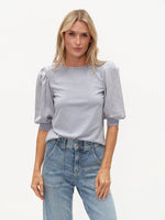 Denim Solara Mixed Media Satin SS Top