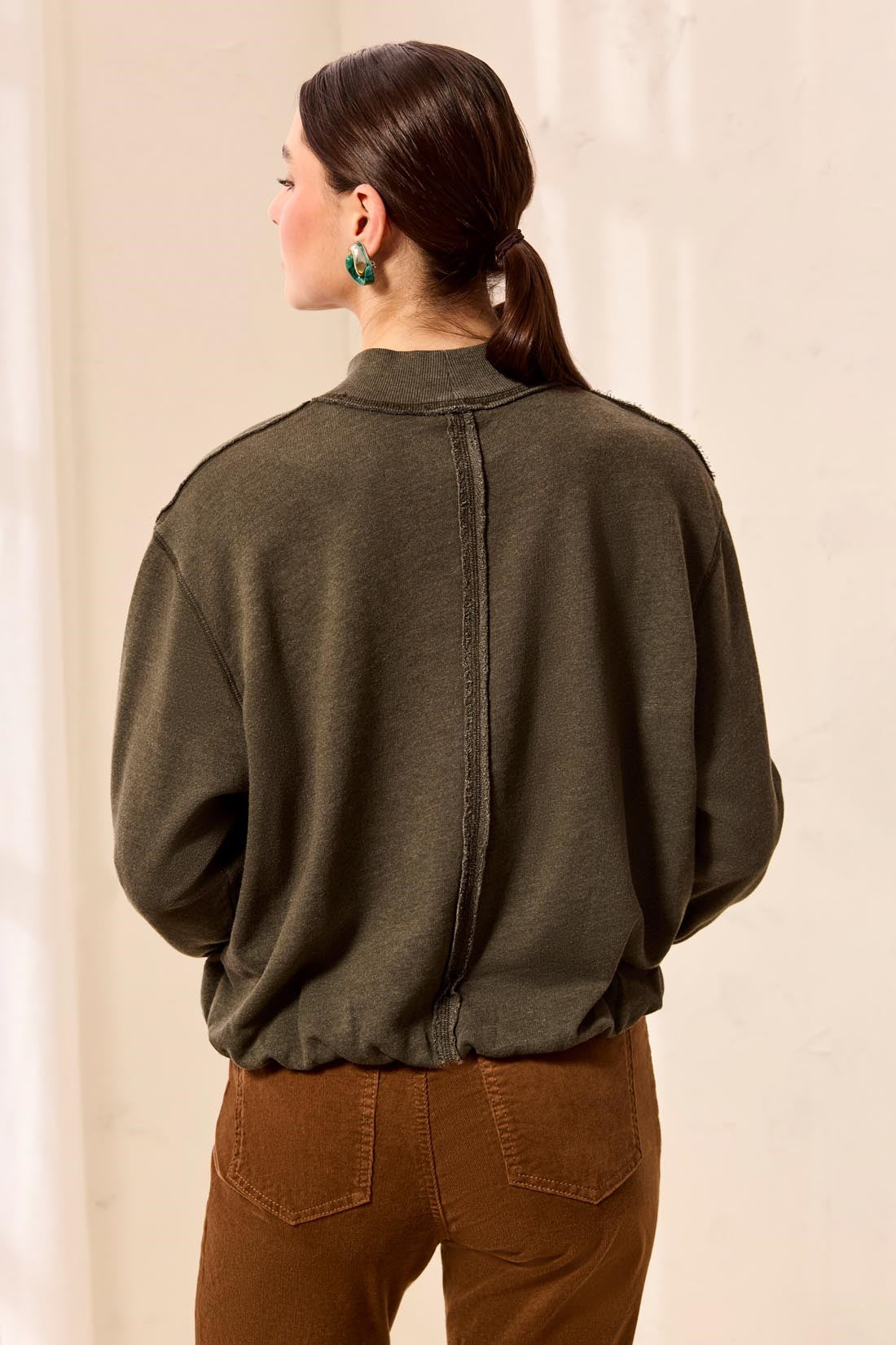 Cedar Green Garment Dye Bubble Sweatshirt by Tribal shown from the back