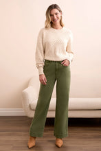 Chive Stretch Fly Front Wide Leg Pants