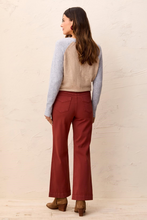 Tribal Wide Leg Pants in burgundy worn by a model from the back with a wide leg silhouette