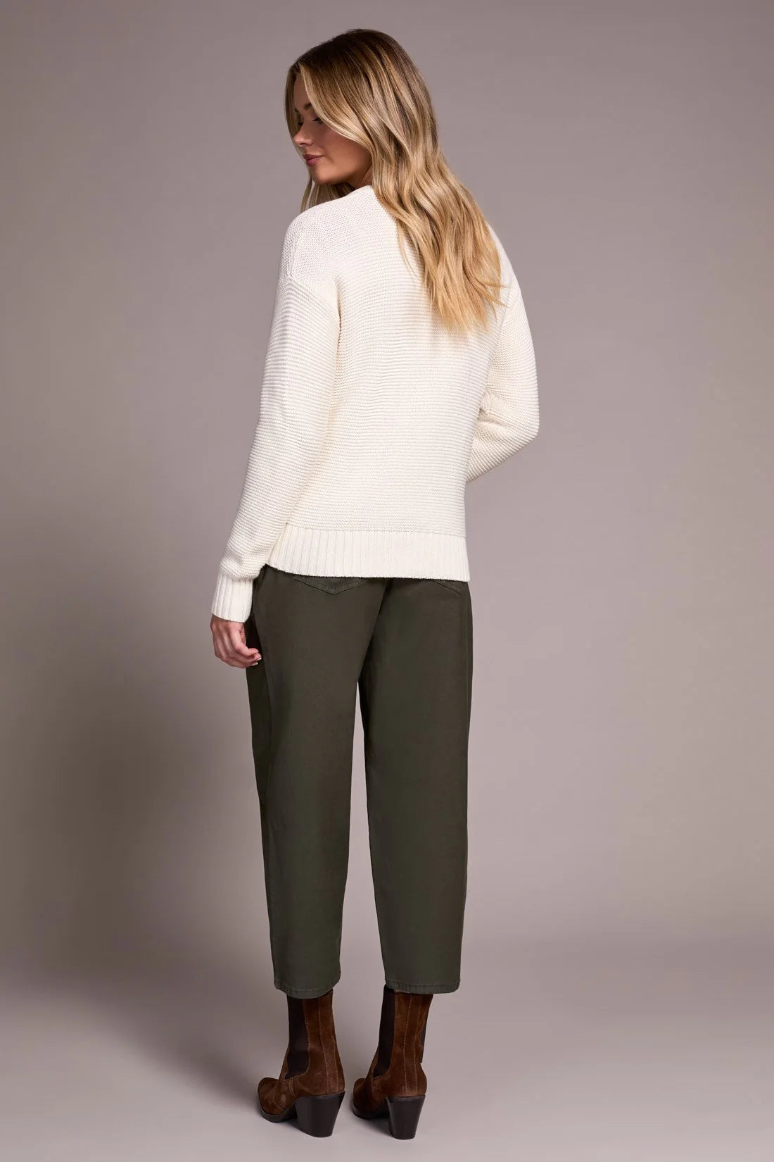 Button Front Sweater Cardi with Specia Wash - Eggshell