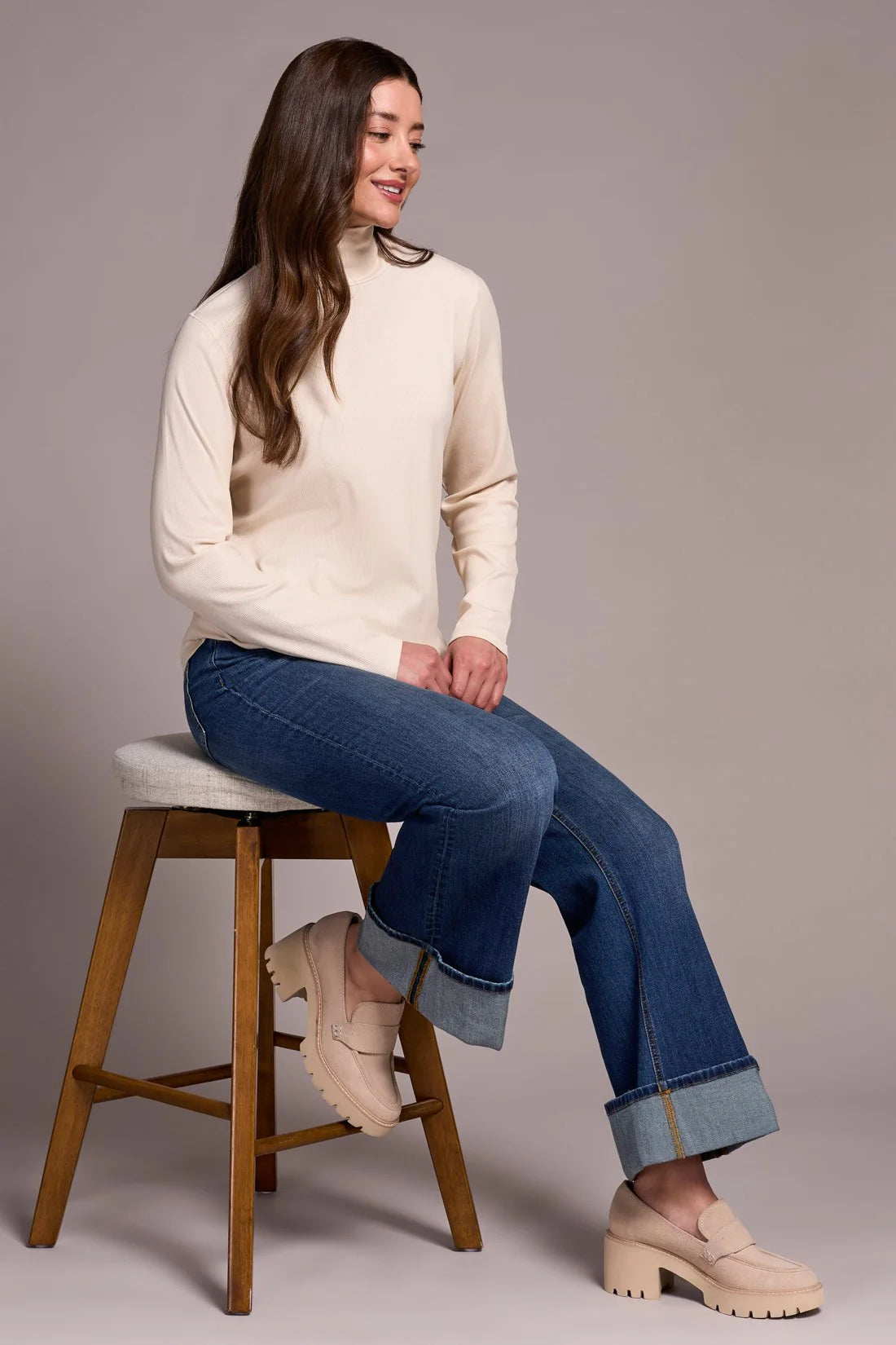 Tribal Cream Ribbed Turtleneck