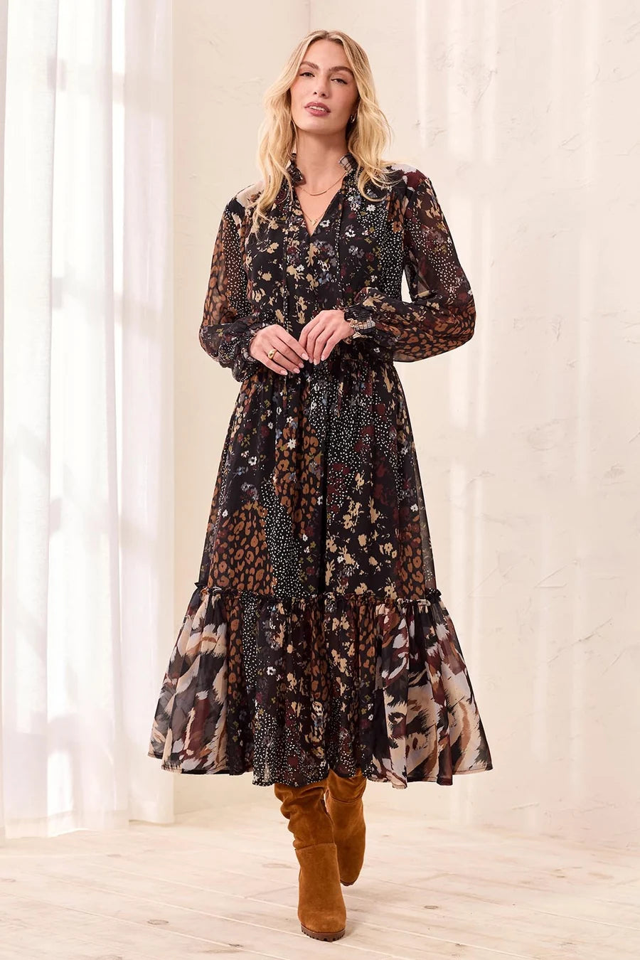 Tribal Mixed Print Drama Dress