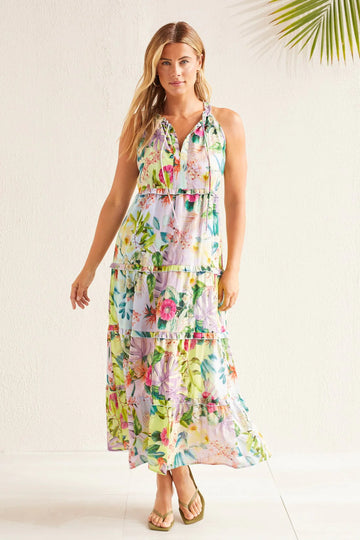 Sleeveless Tiered Dress with Lining Sea