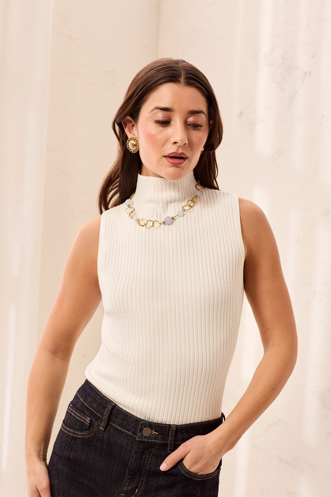 Tribal Funnel Neck Sweater Tank