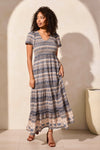 Tribal Ruched Top Short Sleeve Maxi Dress